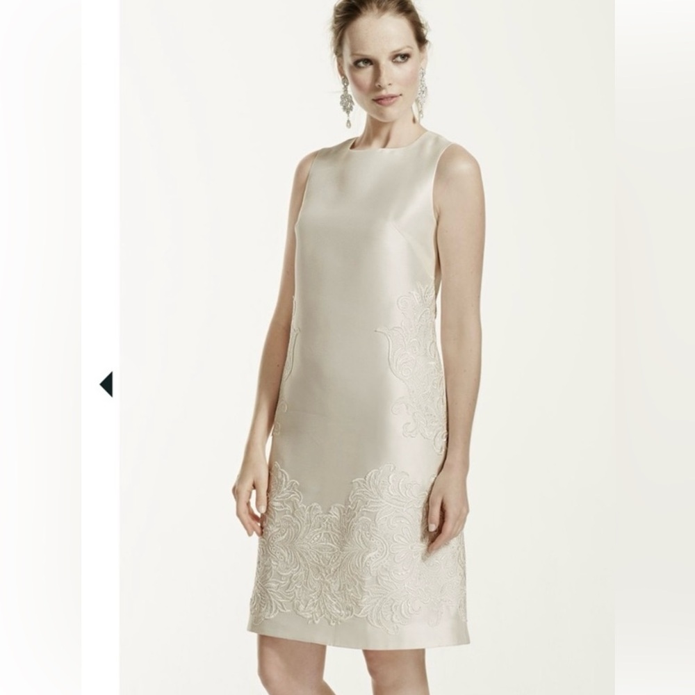 GALINA stunning short mikado dress with sequined lace applique ivory 2